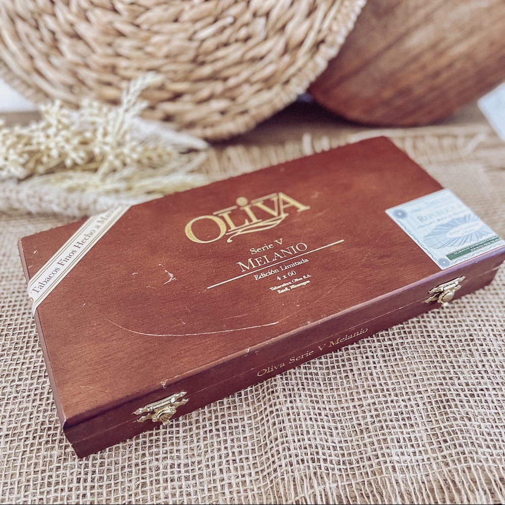 Cedar Lined Wood Cigar Box Trinket Box with Gold Clasps